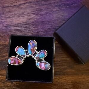 Turquoise and Red Dahliz adjustable Ring